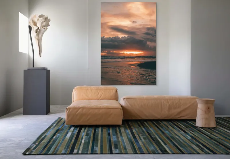 Tablou Canvas, "Apus de soare peste ocean liniștit", Apus, Nori, Valuri, Reflecție, Cer, Ocean, Aur, Întunecat, 100 x 150 cm – poza 7