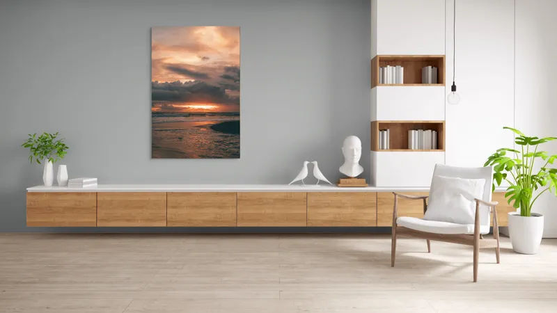Tablou Canvas, "Apus de soare peste ocean liniștit", Apus, Nori, Valuri, Reflecție, Cer, Ocean, Aur, Întunecat, 100 x 150 cm – poza 8