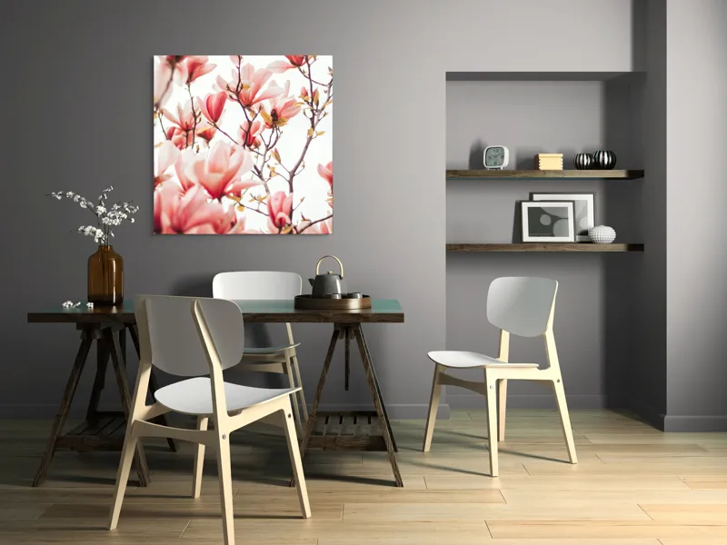 Tablou Canvas, "Floare de magnolie în primăvară", Flori, Magnolii, Roz, Ramuri, Primăvară, Delicat, Natură, Frumusețe, Cer, Petale, 100 x 100 cm – poza 6