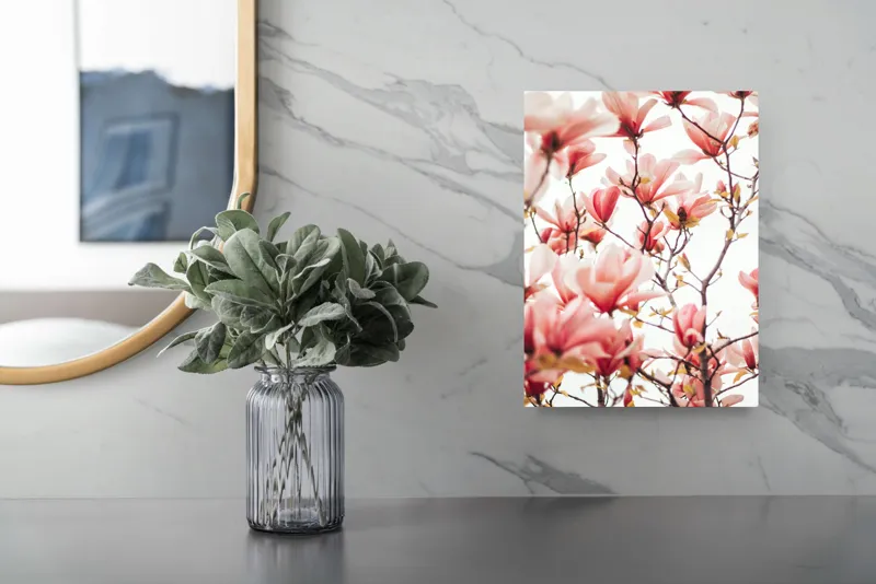 Tablou Canvas, "Floare de magnolie în primăvară", Flori, Magnolii, Roz, Ramuri, Primăvară, Delicat, Natură, Frumusețe, Cer, Petale, 26 x 39 cm – poza 4