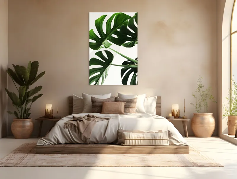 Tablou Canvas, "Frunzele verzi ale monstei uriașe", Verde, Frunze, Monstera, Lumină, Forme, Naturale, Textură, Frumusețe, 100 x 150 cm – poza 3