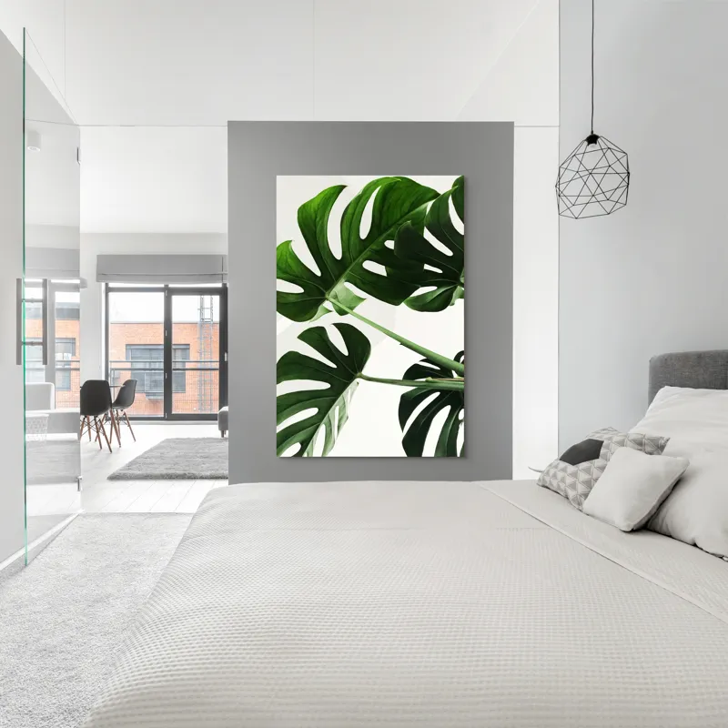 Tablou Canvas, "Frunzele verzi ale monstei uriașe", Verde, Frunze, Monstera, Lumină, Forme, Naturale, Textură, Frumusețe, 100 x 150 cm – poza 5