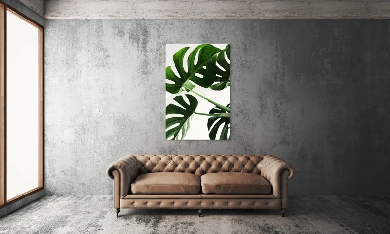 Tablou Canvas, "Frunzele verzi ale monstei uriașe", Verde, Frunze, Monstera, Lumină, Forme, Naturale, Textură, Frumusețe, 100 x 150 cm – poza 6