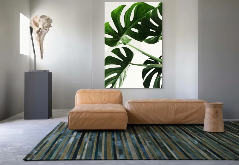 Tablou Canvas, "Frunzele verzi ale monstei uriașe", Verde, Frunze, Monstera, Lumină, Forme, Naturale, Textură, Frumusețe, 100 x 150 cm – poza 7