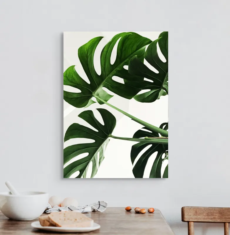 Tablou Canvas, "Frunzele verzi ale monstei uriașe", Verde, Frunze, Monstera, Lumină, Forme, Naturale, Textură, Frumusețe, 50 x 70 cm – poza 3