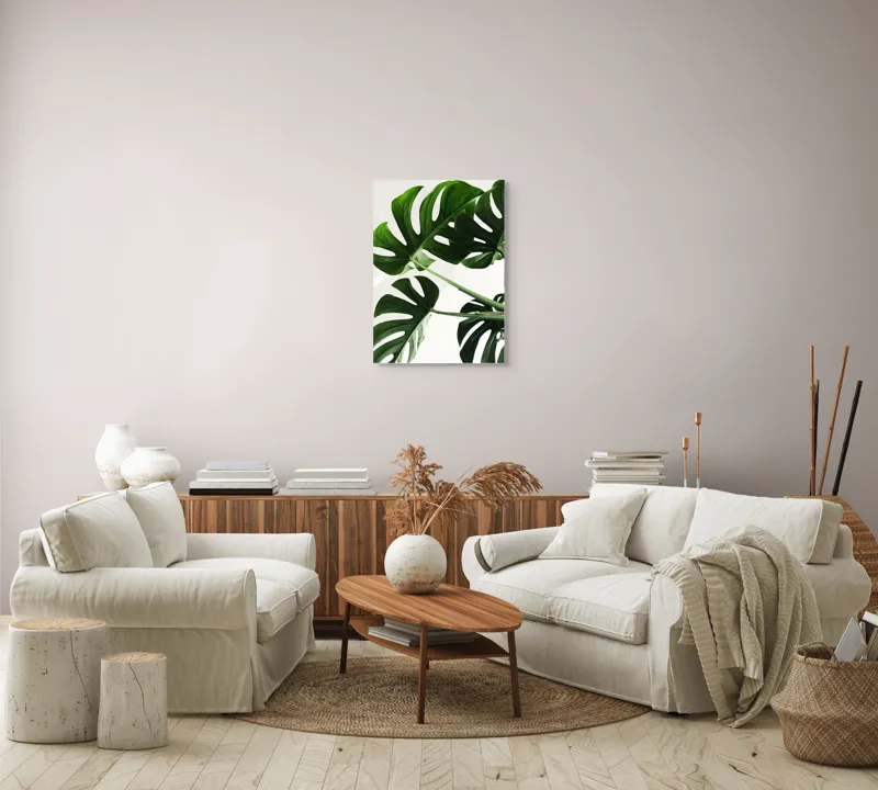 Tablou Canvas, "Frunzele verzi ale monstei uriașe", Verde, Frunze, Monstera, Lumină, Forme, Naturale, Textură, Frumusețe, 50 x 70 cm – poza 4