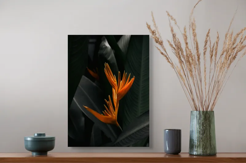 Tablou Canvas, "Floare tropicală în umbra frunzelor", Floral, Exotic, Vibrant, Lush, Tropical, Striking, Elegant, 39 x 54 cm – poza 3