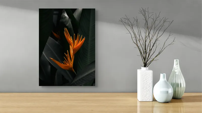 Tablou Canvas, "Floare tropicală în umbra frunzelor", Floral, Exotic, Vibrant, Lush, Tropical, Striking, Elegant, 39 x 54 cm – poza 4