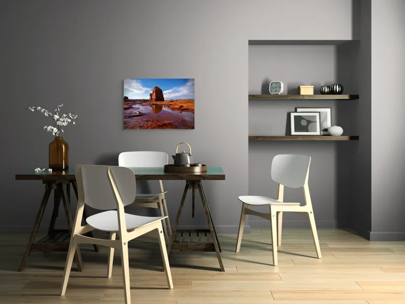 Tablou Canvas, "Oglindirea stâncii în apă cristalina", Pietre, Reflecție, Norii, Cerul, Peisaj, Sol, Natură, 70 x 50 cm – poza 5