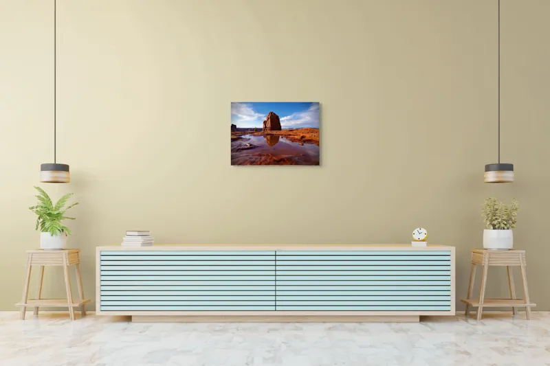Tablou Canvas, "Oglindirea stâncii în apă cristalina", Pietre, Reflecție, Norii, Cerul, Peisaj, Sol, Natură, 70 x 50 cm – poza 7