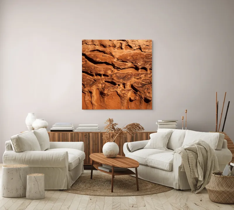 Tablou Canvas, "Texturile pietrelor sub lumina soarelui", Rugozitate, Textură, Maro, Natură, Eroziune, Relief, Abstract, Pământ, 100 x 100 cm – poza 3