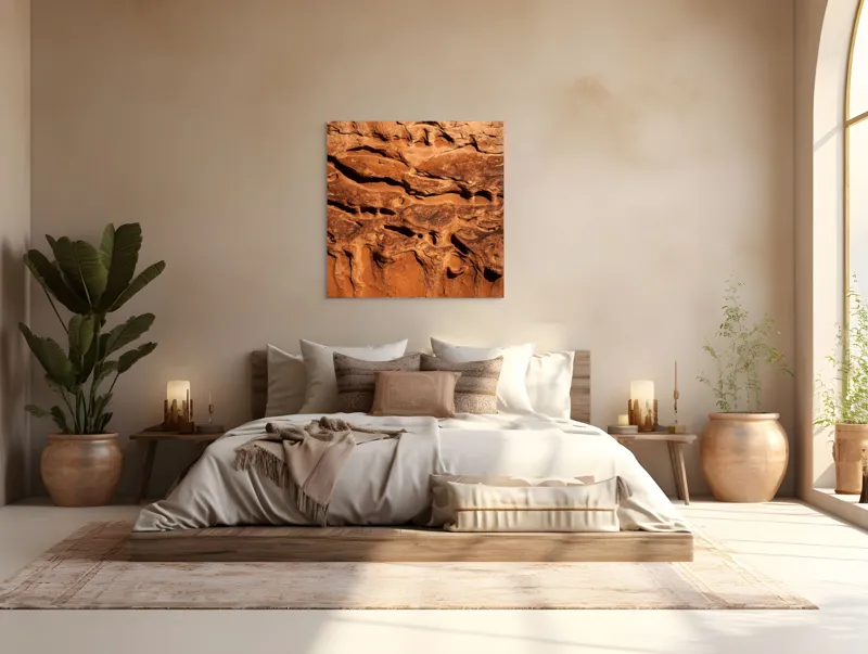 Tablou Canvas, "Texturile pietrelor sub lumina soarelui", Rugozitate, Textură, Maro, Natură, Eroziune, Relief, Abstract, Pământ, 100 x 100 cm – poza 4