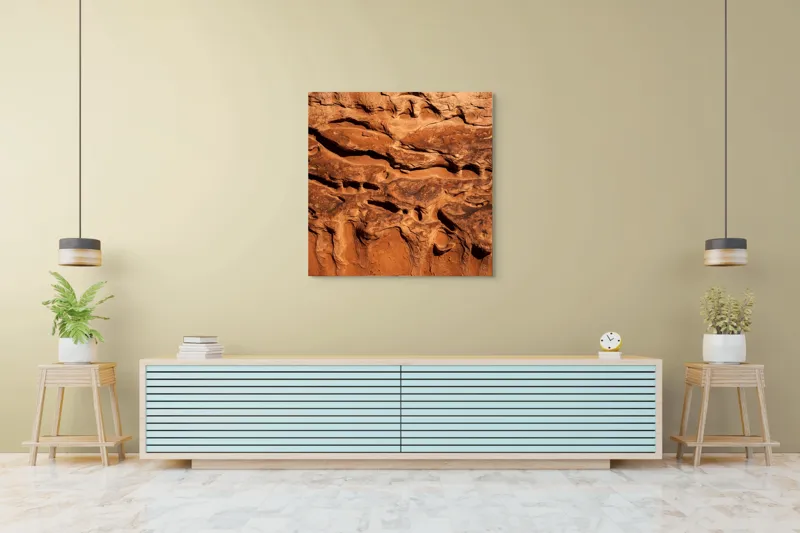 Tablou Canvas, "Texturile pietrelor sub lumina soarelui", Rugozitate, Textură, Maro, Natură, Eroziune, Relief, Abstract, Pământ, 100 x 100 cm – poza 5