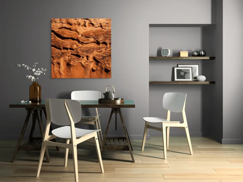 Tablou Canvas, "Texturile pietrelor sub lumina soarelui", Rugozitate, Textură, Maro, Natură, Eroziune, Relief, Abstract, Pământ, 100 x 100 cm – poza 6