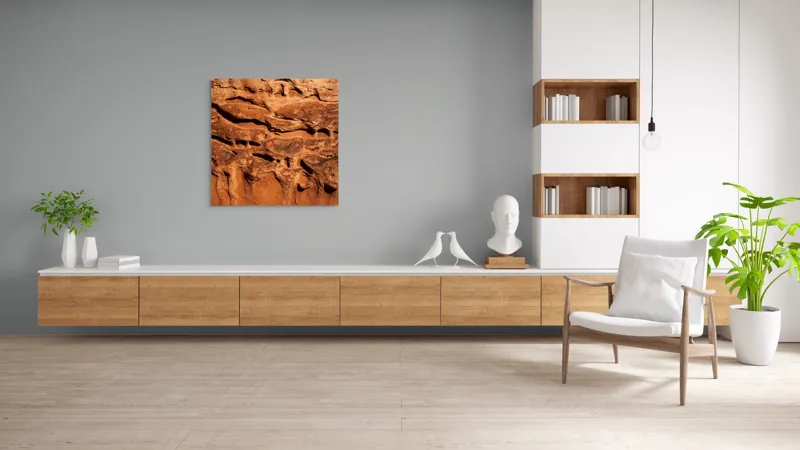 Tablou Canvas, "Texturile pietrelor sub lumina soarelui", Rugozitate, Textură, Maro, Natură, Eroziune, Relief, Abstract, Pământ, 100 x 100 cm – poza 8