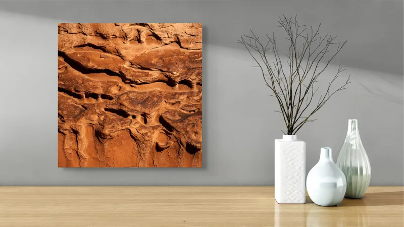 Tablou Canvas, "Texturile pietrelor sub lumina soarelui", Rugozitate, Textură, Maro, Natură, Eroziune, Relief, Abstract, Pământ, 50 x 50 cm – poza 3