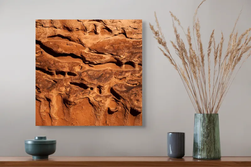 Tablou Canvas, "Texturile pietrelor sub lumina soarelui", Rugozitate, Textură, Maro, Natură, Eroziune, Relief, Abstract, Pământ, 50 x 50 cm – poza 4