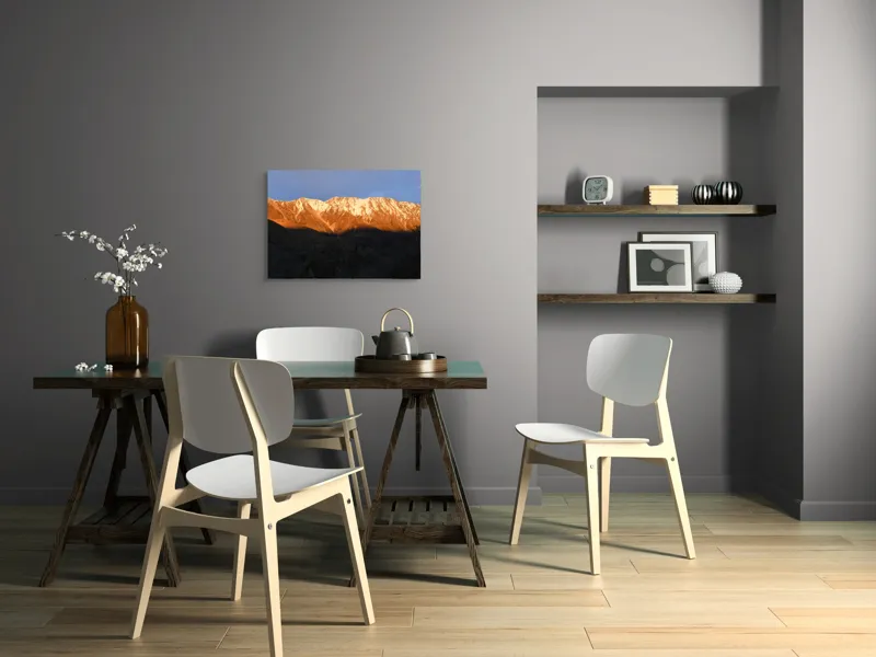 Tablou Canvas, "Munții aurii sub lumina apusului", Munte, Lumină, Apus, Zăpadă, Peisaj, Umbre, Culoare, Natură, 70 x 50 cm – poza 5