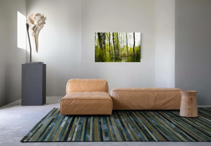 Tablou Canvas, "Peisaj de primăvară în pădurea mlăștinoasă", Lemn, Apă, Iarbă, Copaci, Verdeață, Natură, Lumină, Reflecție, Primăvară, Tranquilitate, 90 x 50 cm – poza 8