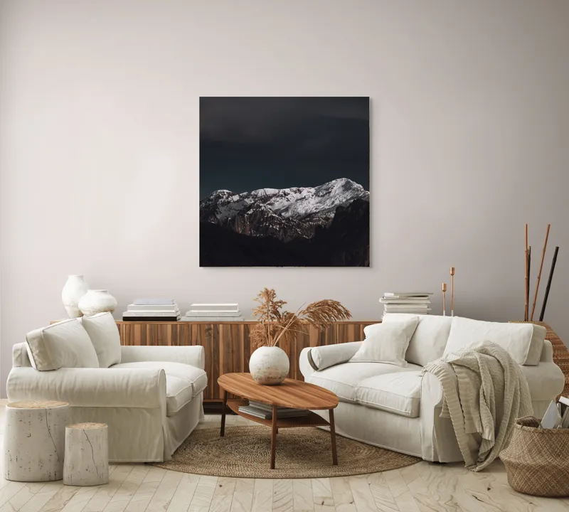 Tablou Canvas, "Vârfuri montane sub cer înnorat", Impozant, Majestic, Întunecat, Montan, Alpin, Rece, Dramatic, Înalt, 100 x 100 cm – poza 3