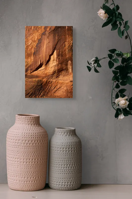 Tablou Canvas, "Umbre și contururi pe stâncă roșie", Piatra, Striații, Textură, Nuanțe, Eroziune, Relieful, Desertic, Arid, Natural, Stratificare, 26 x 39 cm – poza 6