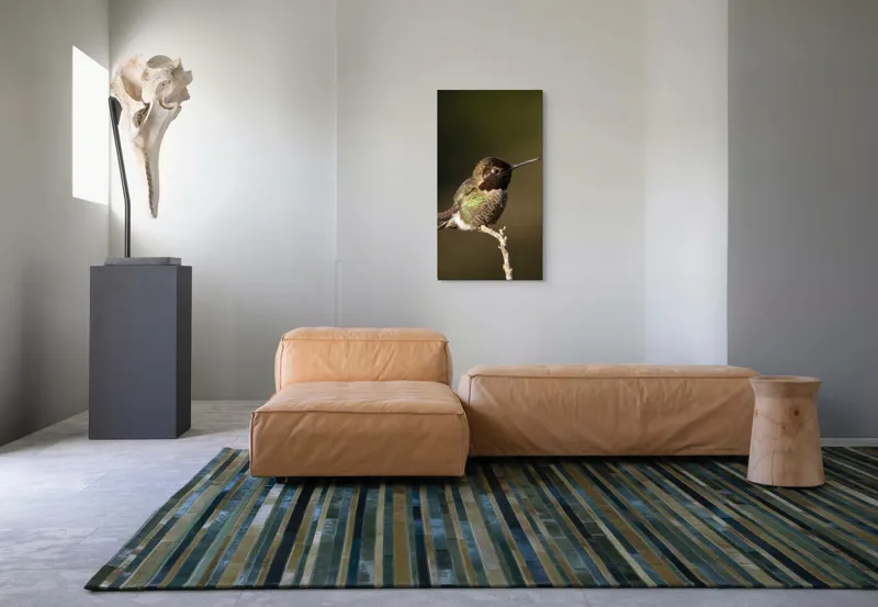 Tablou Canvas, "Colibri pe o creangă uscată", Pasăre, Ramură, Penaj, Verde, Natură, Delicatețe, Contrast, Frumusețe, Micime, 50 x 90 cm – poza 5