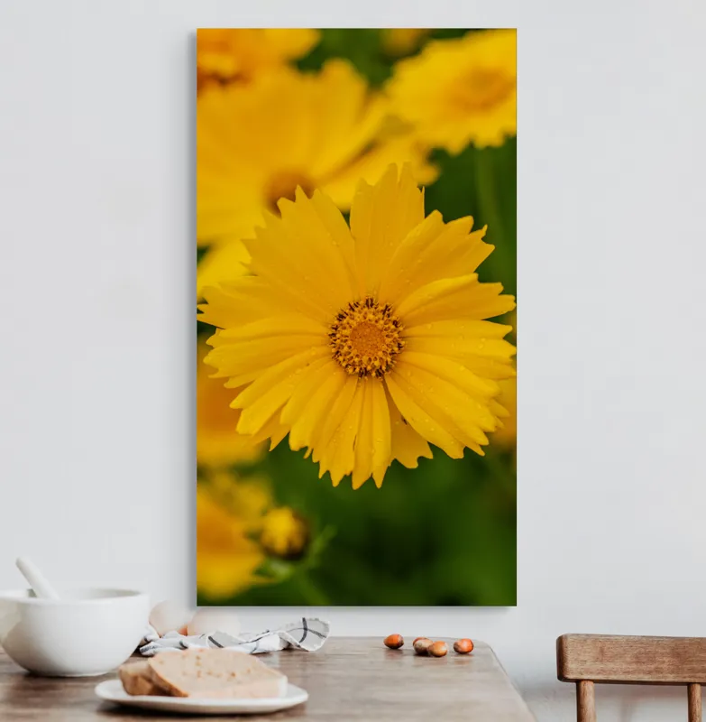Tablou Canvas, "Strălucirea soarelui în grădină", Floare, Galbenă, Petale, Natură, Frumusețe, Prospețime, Primăvară, Viu, Delicat, Simetrie, 50 x 90 cm – poza 3