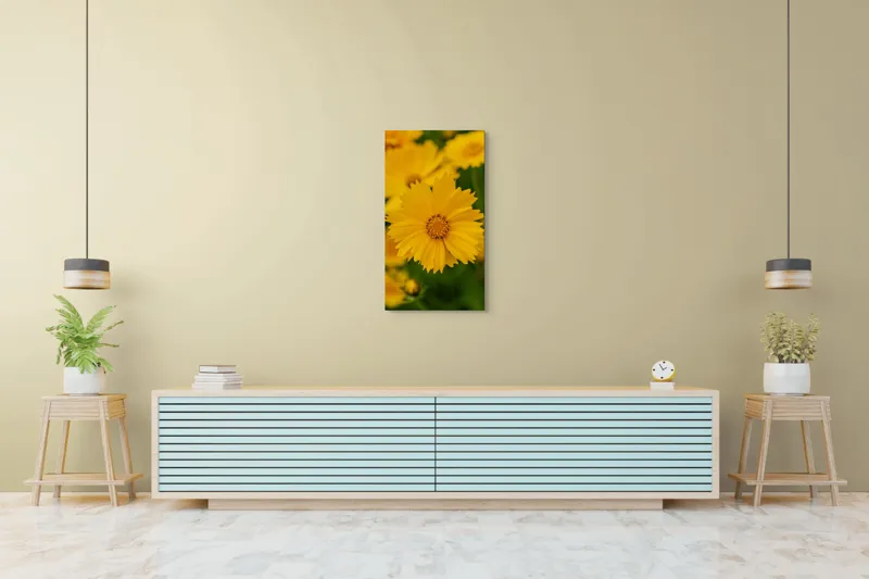 Tablou Canvas, "Strălucirea soarelui în grădină", Floare, Galbenă, Petale, Natură, Frumusețe, Prospețime, Primăvară, Viu, Delicat, Simetrie, 50 x 90 cm – poza 6
