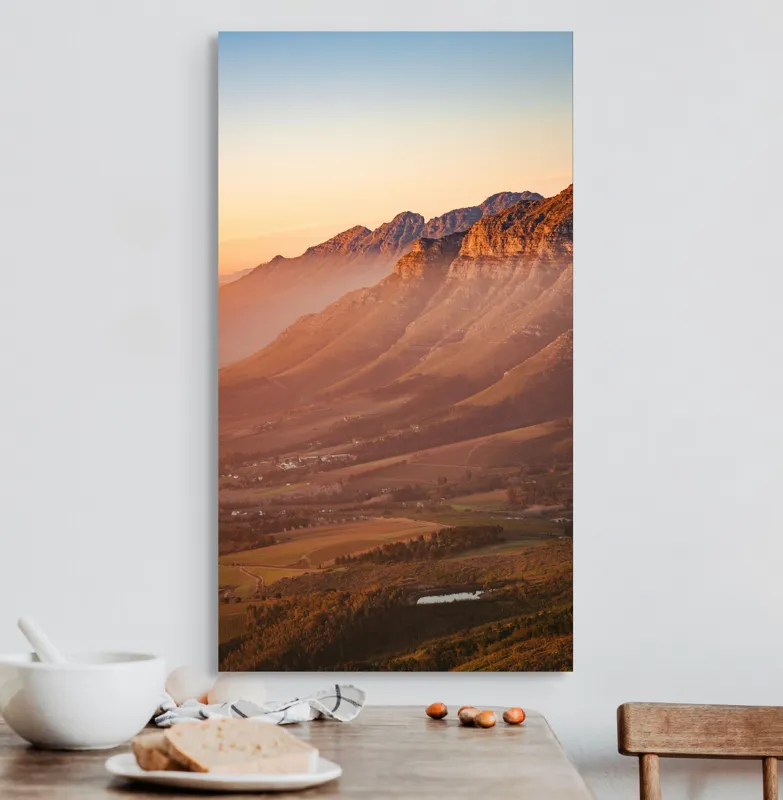 Tablou Canvas, "Lumina apusului peste munți răzleți", Apus, Munte, Culori, Natură, Peisaj, Coline, Cer, Lumină, Pădure, Calm, Vedere, Orizont, Frumusețe, Înălțimi, Seninătate, 50 x 90 cm – poza 3