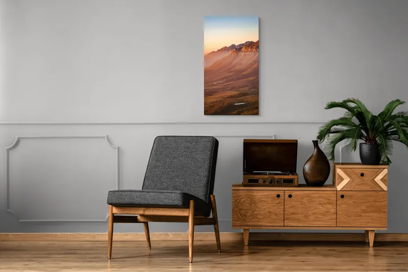 Tablou Canvas, "Lumina apusului peste munți răzleți", Apus, Munte, Culori, Natură, Peisaj, Coline, Cer, Lumină, Pădure, Calm, Vedere, Orizont, Frumusețe, Înălțimi, Seninătate, 50 x 90 cm – poza 8