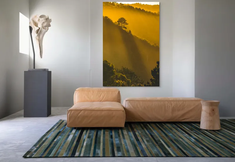 Tablou Canvas, "În lumina aurie a dimineții", Aur, Pădure, Lumină, Siluetă, Natural, Strălucire, Înserare, Căldură, 100 x 150 cm – poza 7