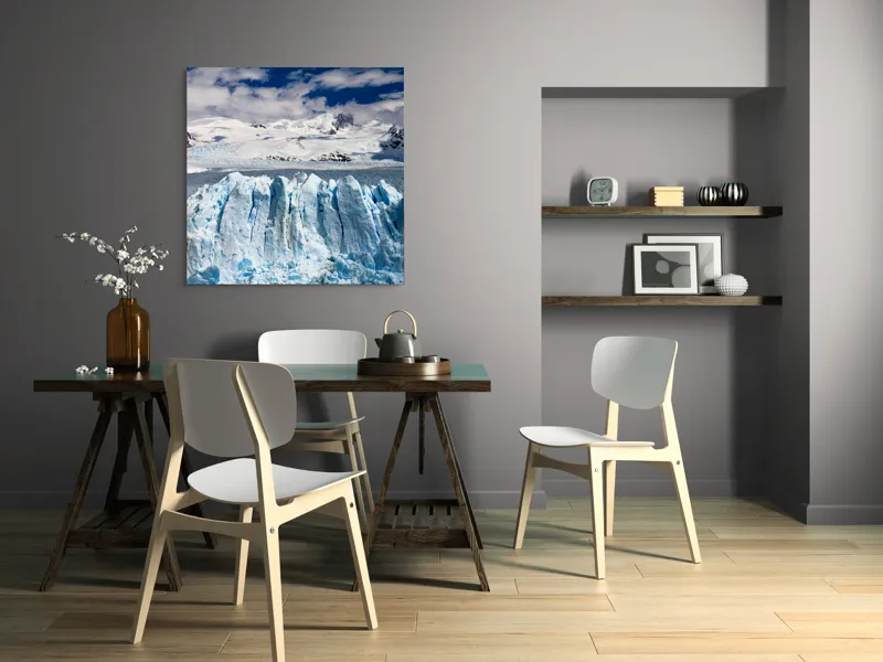 Tablou Canvas, "Dansul ghețarilor sub cerul albastru", Zăpadă, Gheață, Munți, Cer, Norii, 100 x 100 cm – poza 6