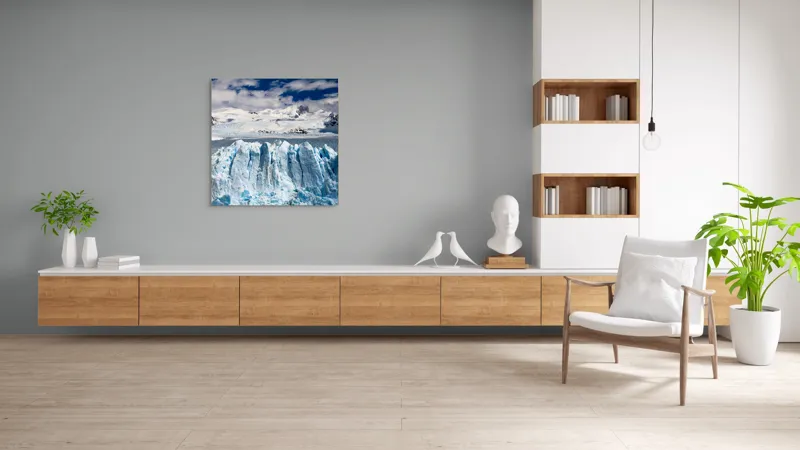Tablou Canvas, "Dansul ghețarilor sub cerul albastru", Zăpadă, Gheață, Munți, Cer, Norii, 100 x 100 cm – poza 8