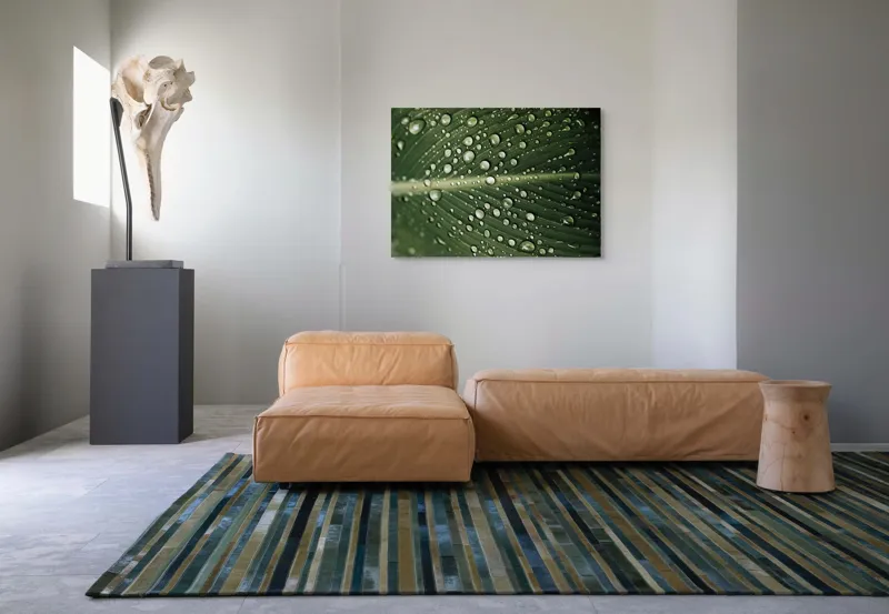 Tablou Canvas, "Picături de ploaie pe frunză verde", Picături, Frunză, Verde, Apă, Natură, Lumină, Textură, Răcoritoare, 100 x 70 cm – poza 7