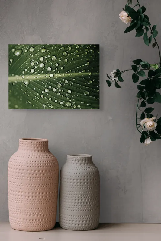 Tablou Canvas, "Picături de ploaie pe frunză verde", Picături, Frunză, Verde, Apă, Natură, Lumină, Textură, Răcoritoare, 54 x 39 cm – poza 8