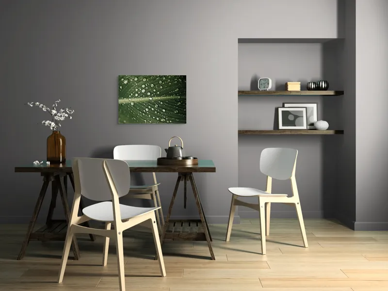 Tablou Canvas, "Picături de ploaie pe frunză verde", Picături, Frunză, Verde, Apă, Natură, Lumină, Textură, Răcoritoare, 70 x 50 cm – poza 5