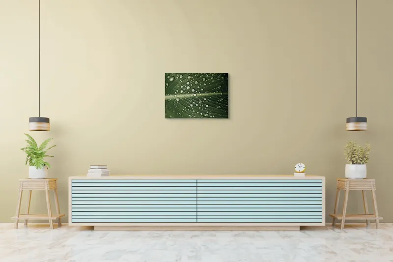 Tablou Canvas, "Picături de ploaie pe frunză verde", Picături, Frunză, Verde, Apă, Natură, Lumină, Textură, Răcoritoare, 70 x 50 cm – poza 7