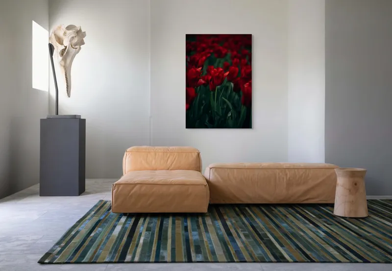 Tablou Canvas, "Marea câmpie de lalele roșii", Roșu, Grădină, Lalele, Natură, Abundență, Viață, Frumusețe, 70 x 100 cm – poza 7