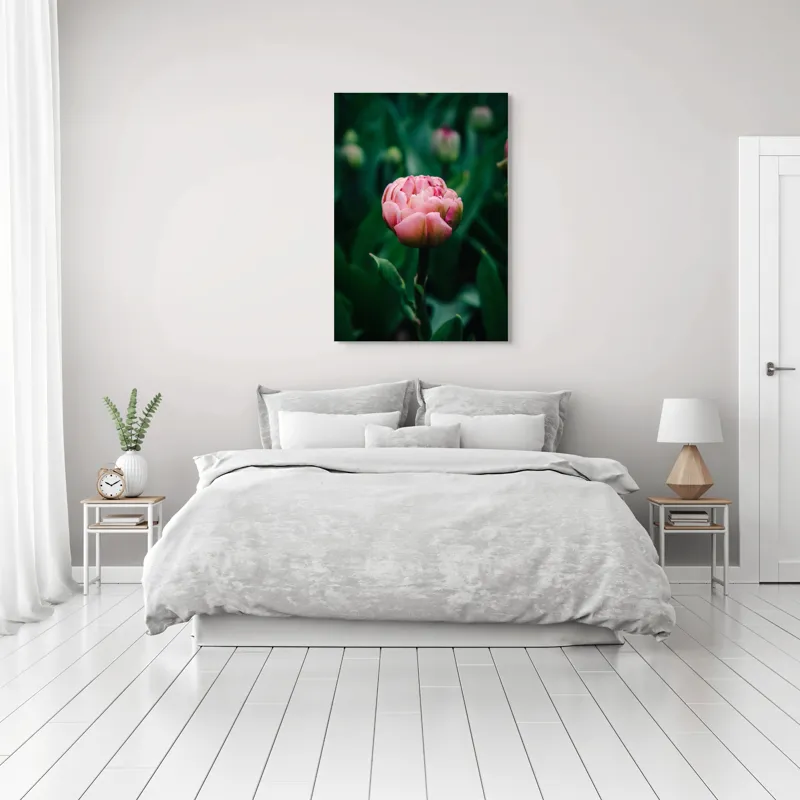 Tablou Canvas, "Grația unui boboc de lalea roz", Frumusețe, Natură, Culori, Delicatețe, Prospețime, Viață, Artă, 70 x 100 cm – poza 3