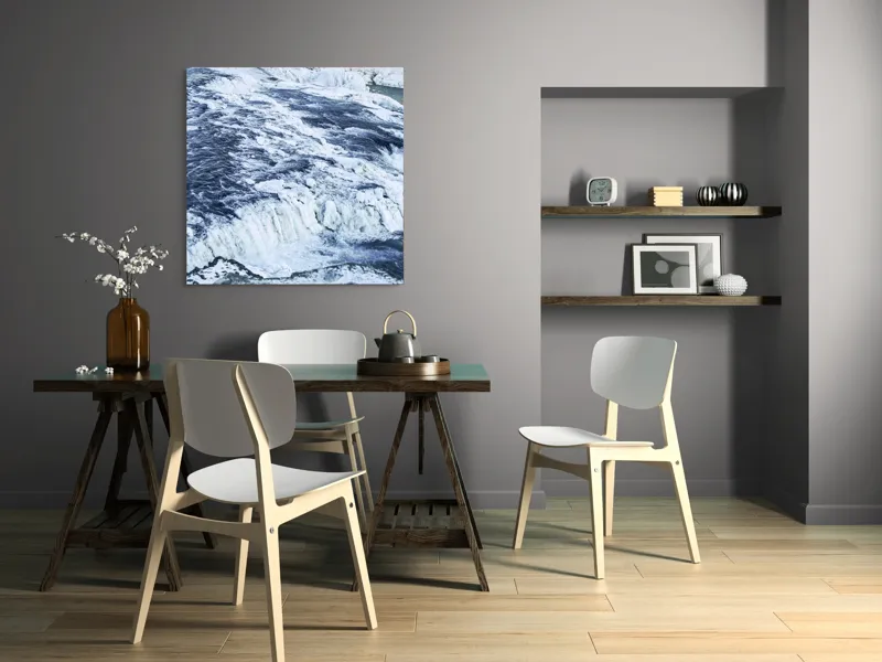 Tablou Canvas, "Căderea apei înghețate în iarnă", Apă, Cascadă, Gheață, Iarnă, Vâltoare, Natură, Albastru, Răcoritor, 100 x 100 cm – poza 6