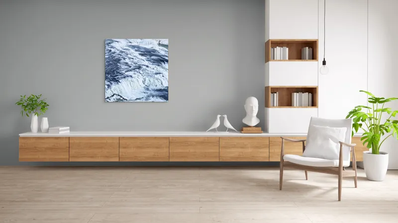 Tablou Canvas, "Căderea apei înghețate în iarnă", Apă, Cascadă, Gheață, Iarnă, Vâltoare, Natură, Albastru, Răcoritor, 100 x 100 cm – poza 8