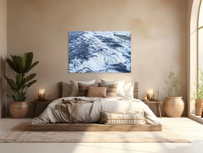 Tablou Canvas, "Căderea apei înghețate în iarnă", Apă, Cascadă, Gheață, Iarnă, Vâltoare, Natură, Albastru, Răcoritor, 150 x 100 cm – poza 4