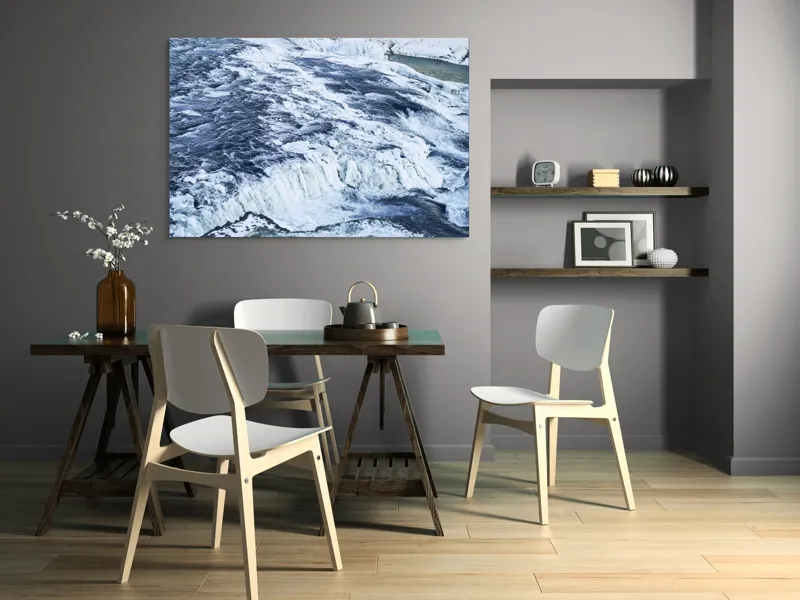 Tablou Canvas, "Căderea apei înghețate în iarnă", Apă, Cascadă, Gheață, Iarnă, Vâltoare, Natură, Albastru, Răcoritor, 150 x 100 cm – poza 5