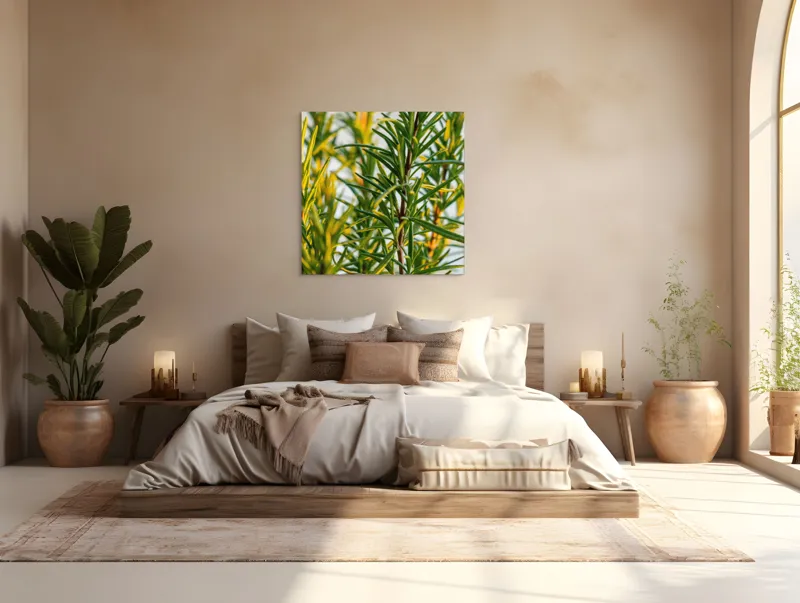 Tablou Canvas, "Verdele prospăt al rozmarinului viu", Verde, Frunze, Ramuri, Proaspăt, Aromatic, Luminos, Natural, Vertical, Delicat, 100 x 100 cm – poza 4