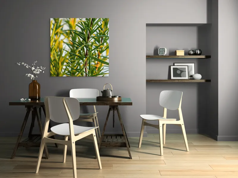 Tablou Canvas, "Verdele prospăt al rozmarinului viu", Verde, Frunze, Ramuri, Proaspăt, Aromatic, Luminos, Natural, Vertical, Delicat, 100 x 100 cm – poza 6