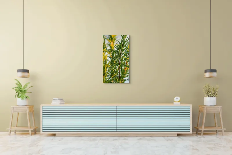 Tablou Canvas, "Verdele prospăt al rozmarinului viu", Verde, Frunze, Ramuri, Proaspăt, Aromatic, Luminos, Natural, Vertical, Delicat, 50 x 90 cm – poza 6