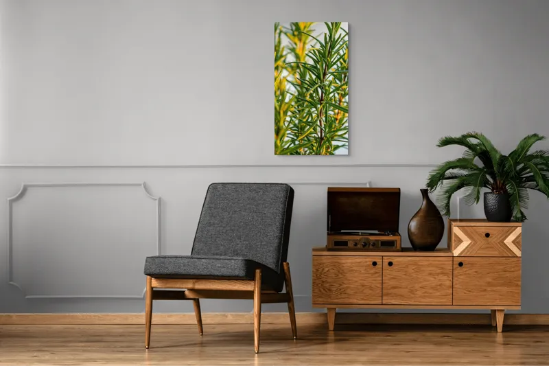 Tablou Canvas, "Verdele prospăt al rozmarinului viu", Verde, Frunze, Ramuri, Proaspăt, Aromatic, Luminos, Natural, Vertical, Delicat, 50 x 90 cm – poza 8