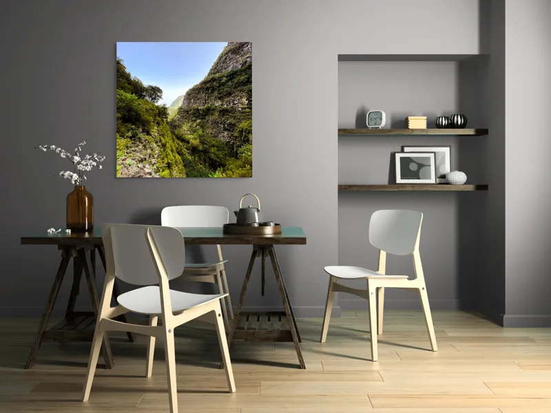 Tablou Canvas, "Drumul dintre stânci înverzite ale muntelui", Natură, Munți, Vegetație, Cer, Stânci, Cărare, Peisaj, Aventură, 100 x 100 cm – poza 6
