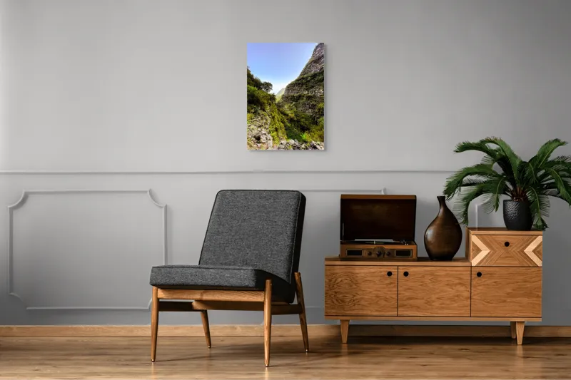 Tablou Canvas, "Drumul dintre stânci înverzite ale muntelui", Natură, Munți, Vegetație, Cer, Stânci, Cărare, Peisaj, Aventură, 50 x 70 cm – poza 8