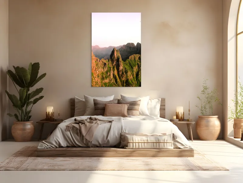 Tablou Canvas, "Vârfuri impresionante sub cerul luminos", Piatre, Munți, Verdeață, Apusuri, Vârfuri, Natură, Peisaj, Stânci, Orizonturi, Frumusețe, 100 x 150 cm – poza 3